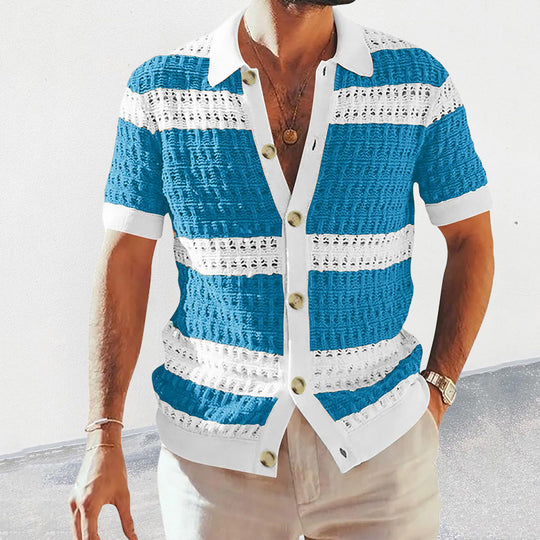 Strickhemd Herren Luftiges Häkel-Design für Frühling & Sommer Stylisches Kurzarmhemd
