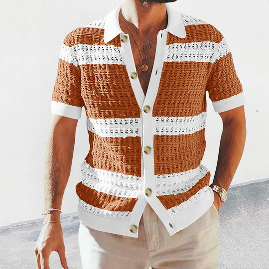 Strickhemd Herren Luftiges Häkel-Design für Frühling & Sommer Stylisches Kurzarmhemd