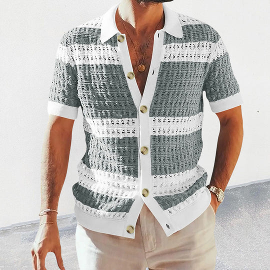 Strickhemd Herren Luftiges Häkel-Design für Frühling & Sommer Stylisches Kurzarmhemd