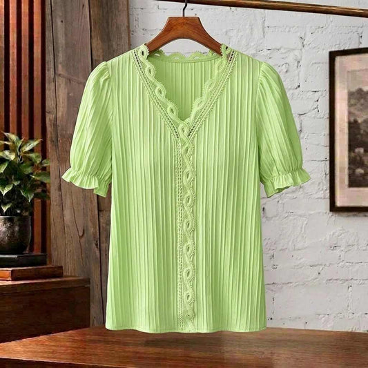 Damen Bluse Regular Fit Casual V-Ausschnitt Elegant