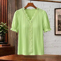Damen Bluse Regular Fit Casual V-Ausschnitt Elegant