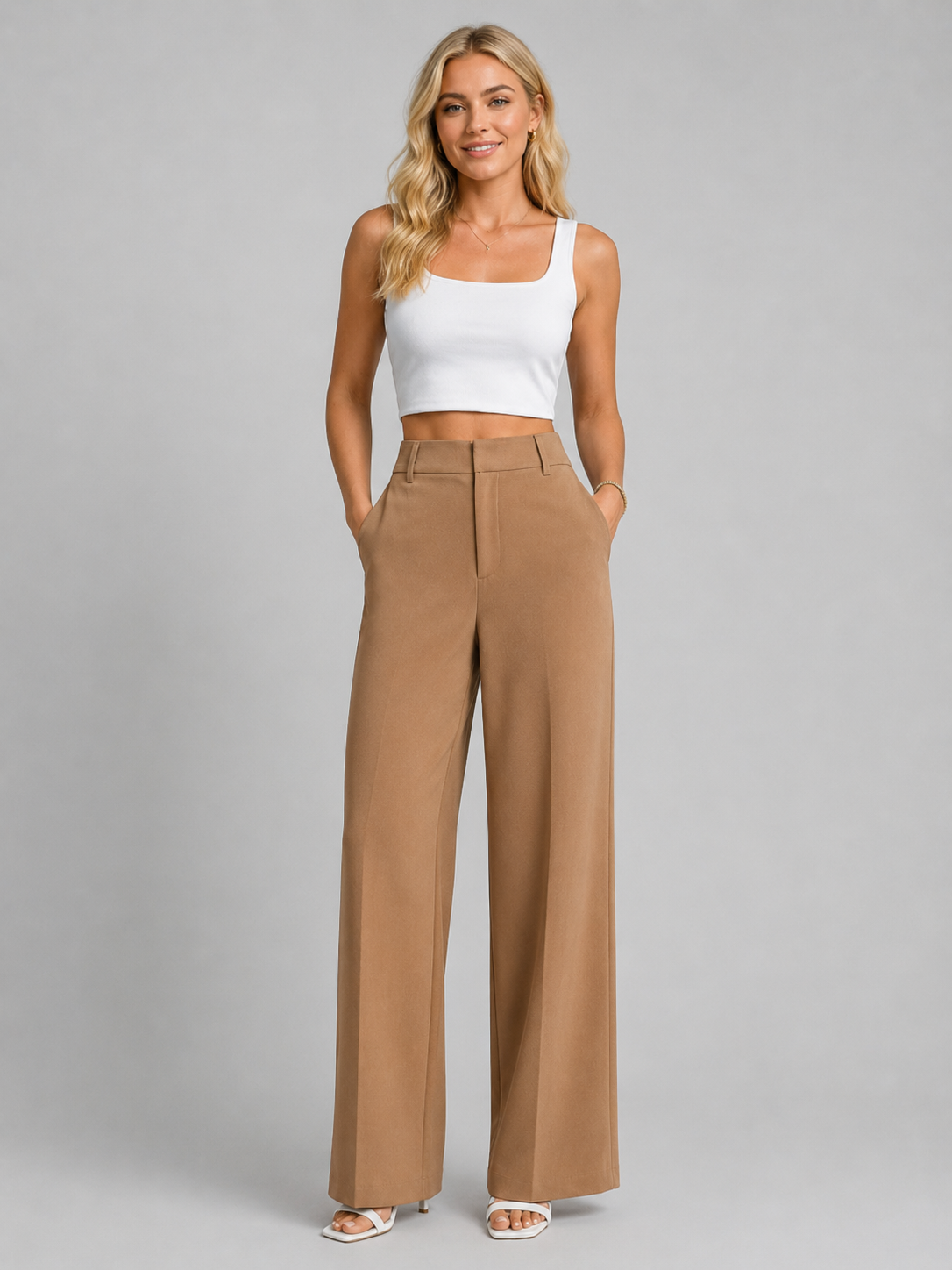 Damen Hose mit hoher Taille und weitem Bein