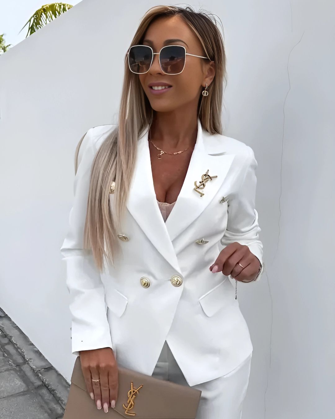 Damen Slim Fit Hosenanzug Business mit Doppelknopfleiste