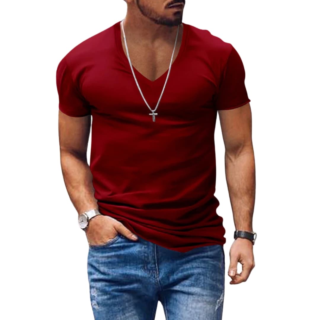 Klassisches Herren T-Shirt Regular Fit Freizeit V-Ausschnitt