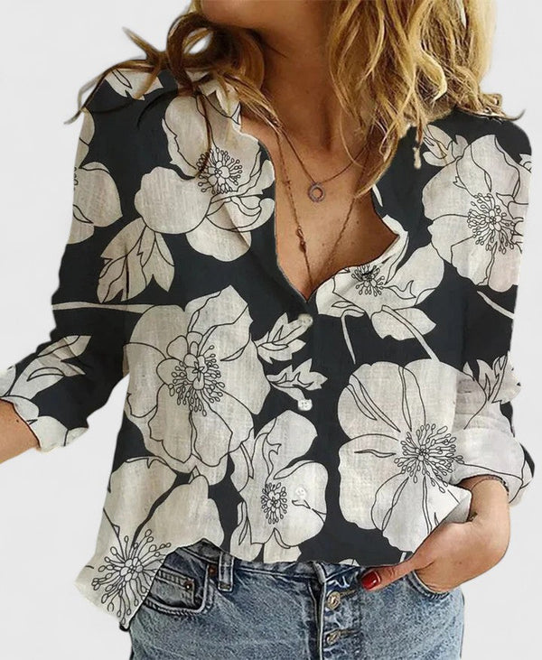 Damen Bluse mit V-Ausschnitt und Blumenprint