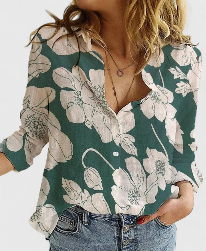 Damen Bluse mit V-Ausschnitt und Blumenprint