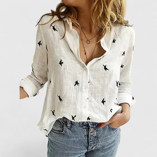 Damen Bluse mit V-Ausschnitt und Blumenprint