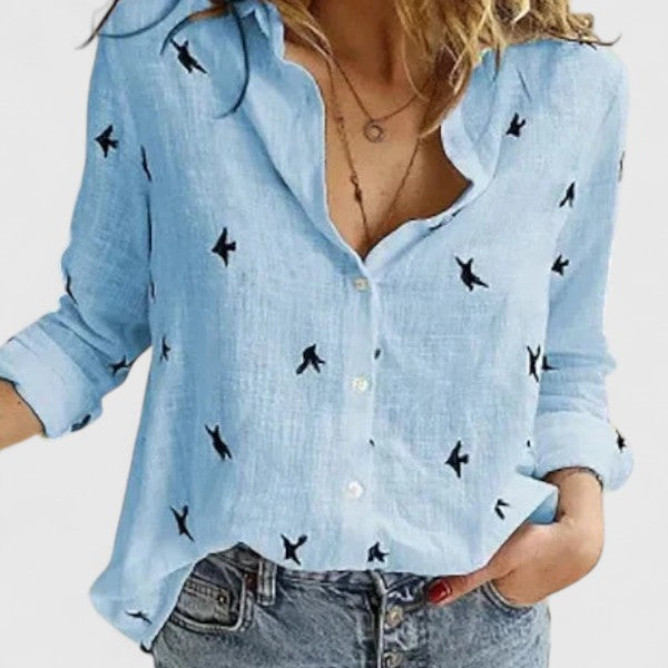Damen Bluse mit V-Ausschnitt und Blumenprint