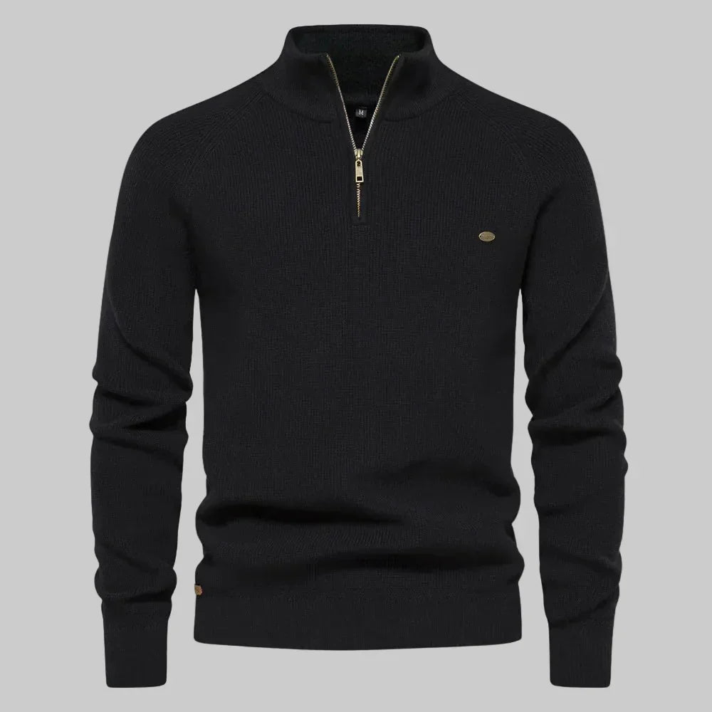 Herren Pullover mit Stehkragen und kurzem Reißverschluss
