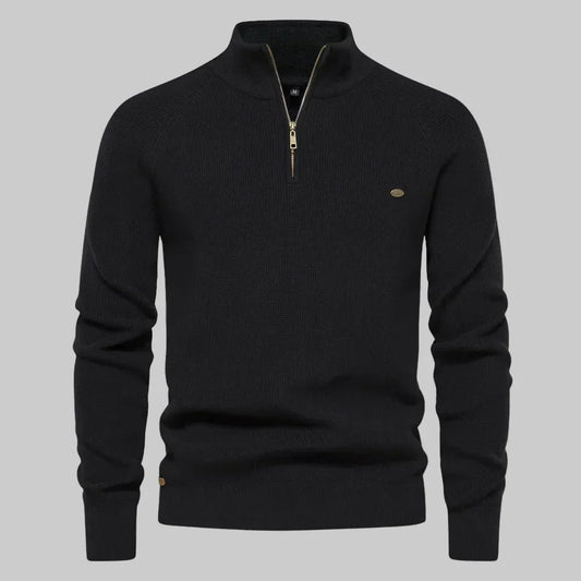 Herren Pullover mit Stehkragen und kurzem Reißverschluss