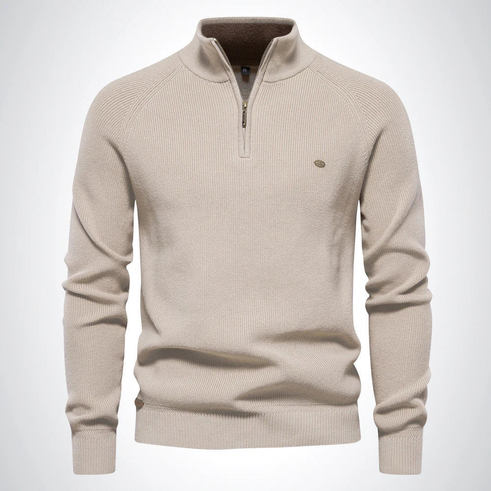 Herren Pullover mit Stehkragen und kurzem Reißverschluss