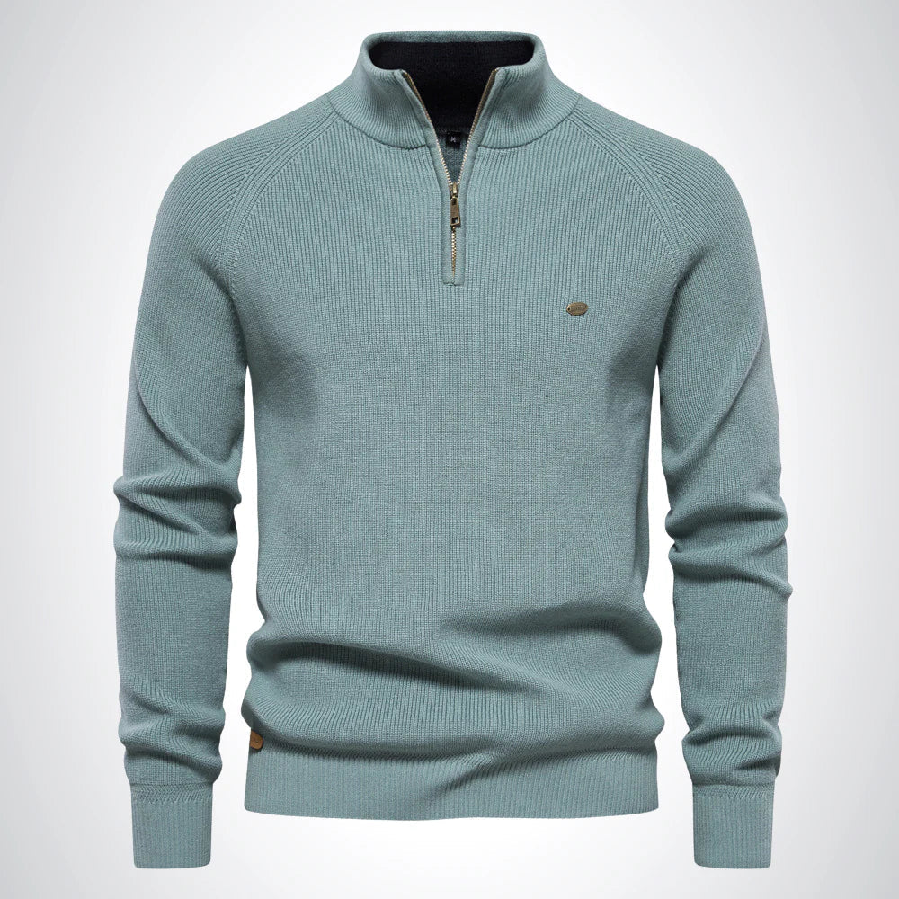 Herren Pullover mit Stehkragen und kurzem Reißverschluss