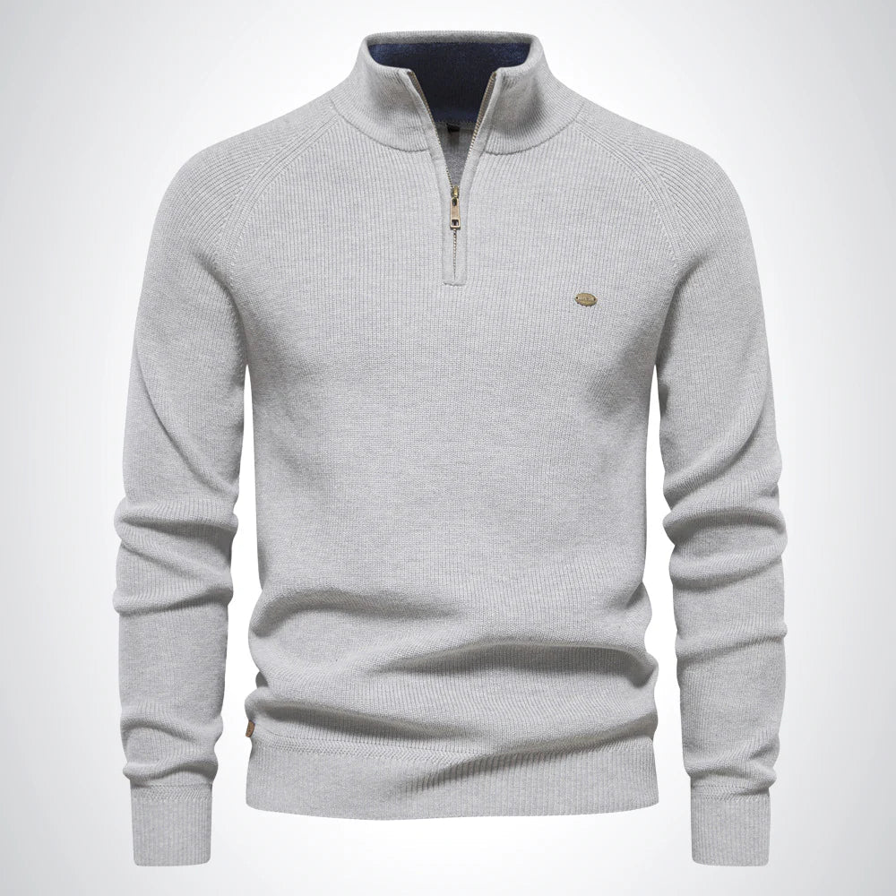 Herren Pullover mit Stehkragen und kurzem Reißverschluss