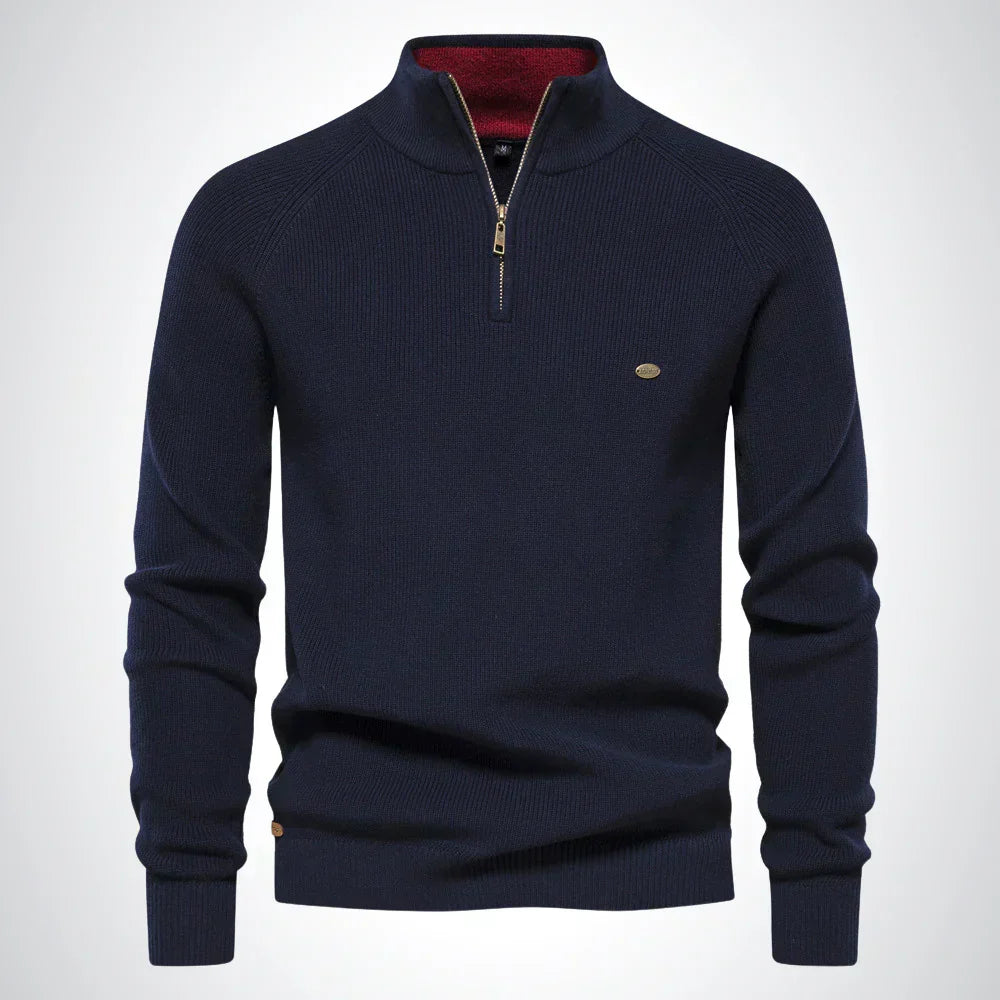 Herren Pullover mit Stehkragen und kurzem Reißverschluss