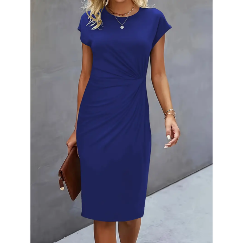 Damen Midikleid Slim Fit Freizeit Kurzarm mit Drapierung