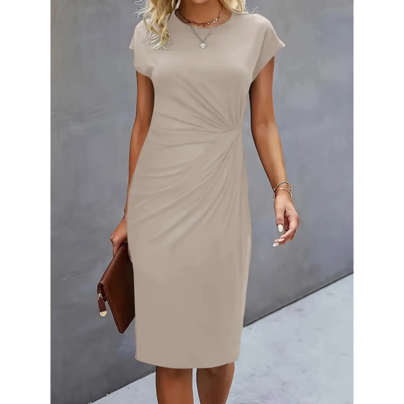 Damen Midikleid Slim Fit Freizeit Kurzarm mit Drapierung