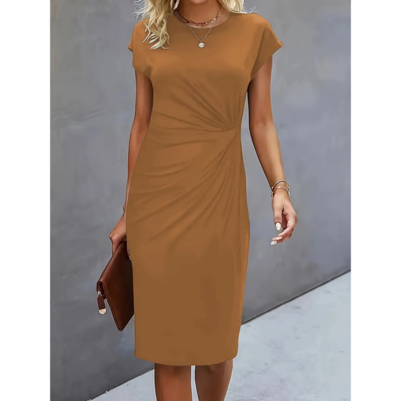 Damen Midikleid Slim Fit Freizeit Kurzarm mit Drapierung