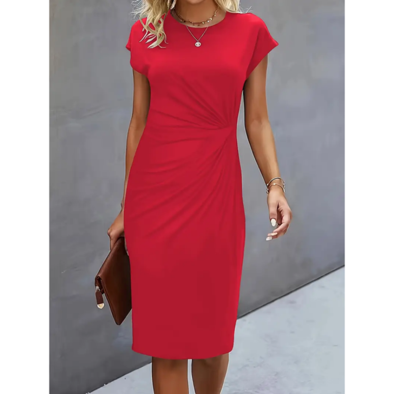 Damen Midikleid Slim Fit Freizeit Kurzarm mit Drapierung