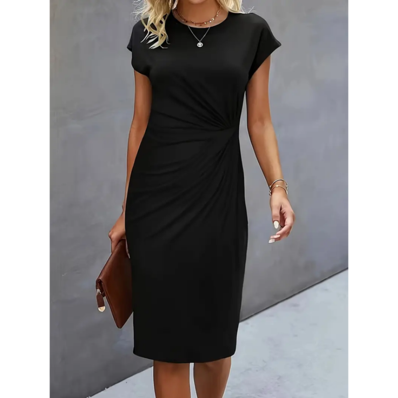 Damen Midikleid Slim Fit Freizeit Kurzarm mit Drapierung