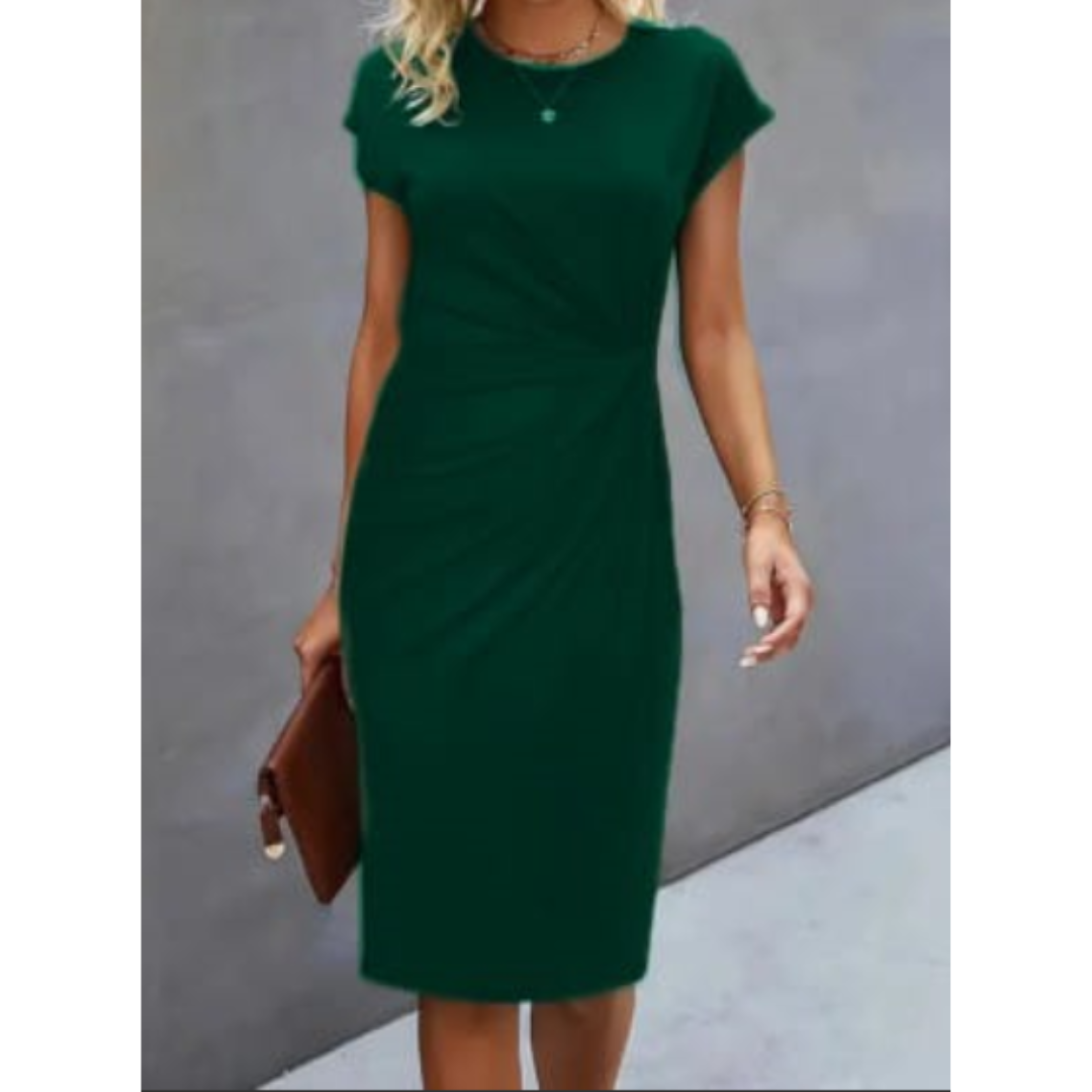 Damen Midikleid Slim Fit Freizeit Kurzarm mit Drapierung