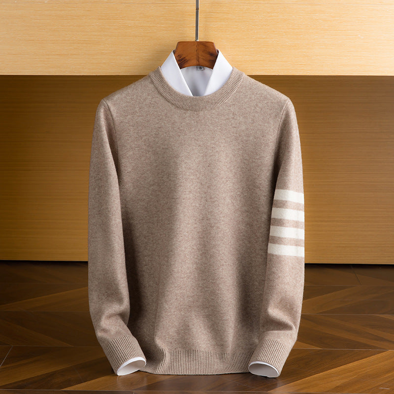 Herren Pullover mit Rundhalsausschnitt und Streifenärmeln