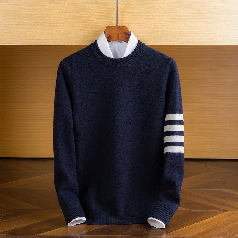 Herren Pullover mit Rundhalsausschnitt und Streifenärmeln