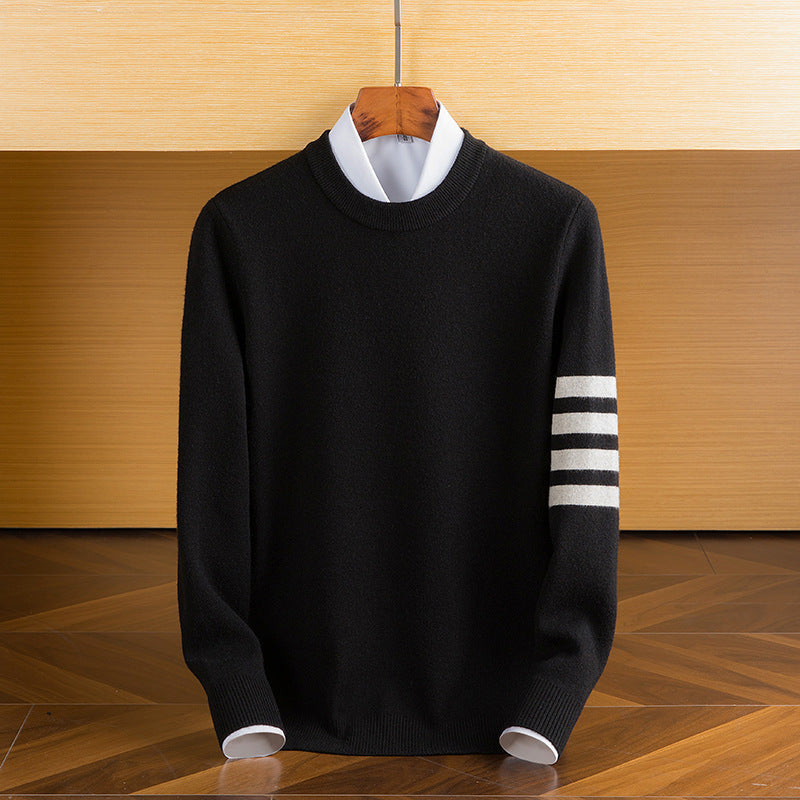 Herren Pullover mit Rundhalsausschnitt und Streifenärmeln