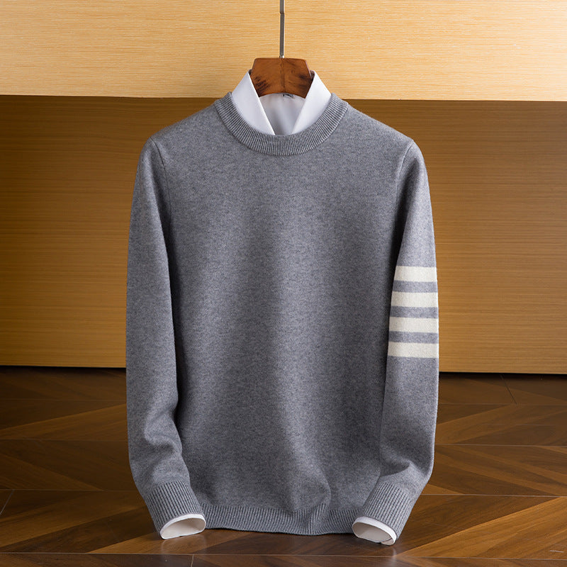 Herren Pullover mit Rundhalsausschnitt und Streifenärmeln