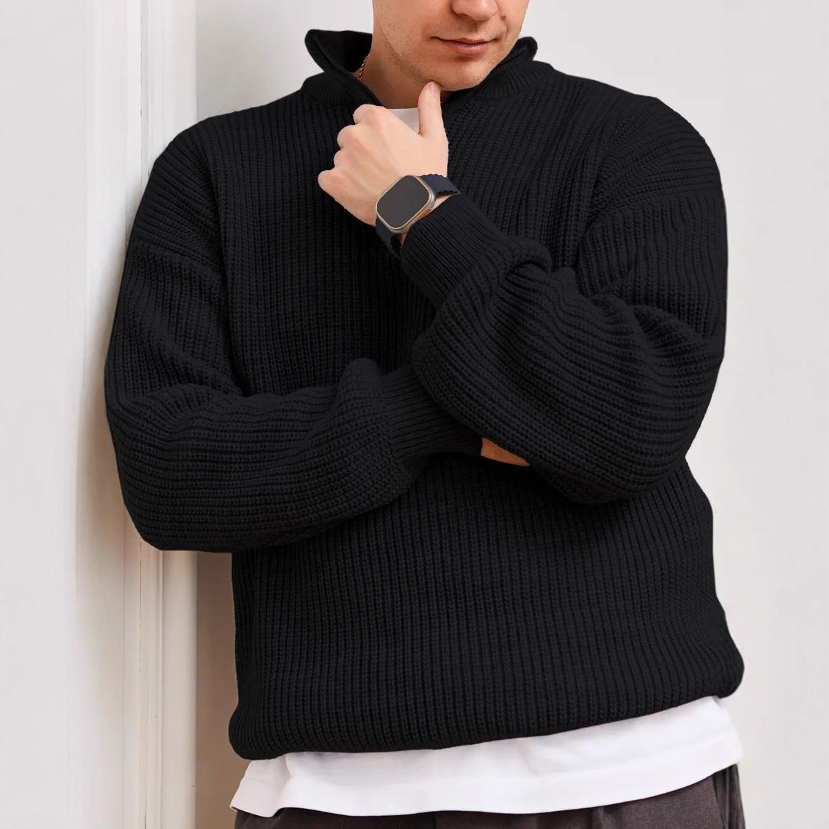Herren Pullover mit kurzem Reißverschluss