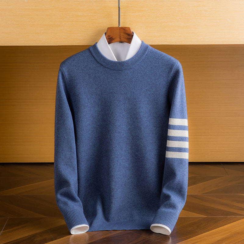 Herren Pullover mit Rundhalsausschnitt und Streifenärmeln