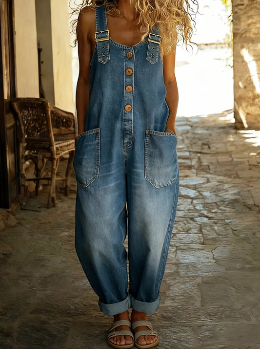 Damen Jumpsuit Overall Weit Schnitt Freizeit