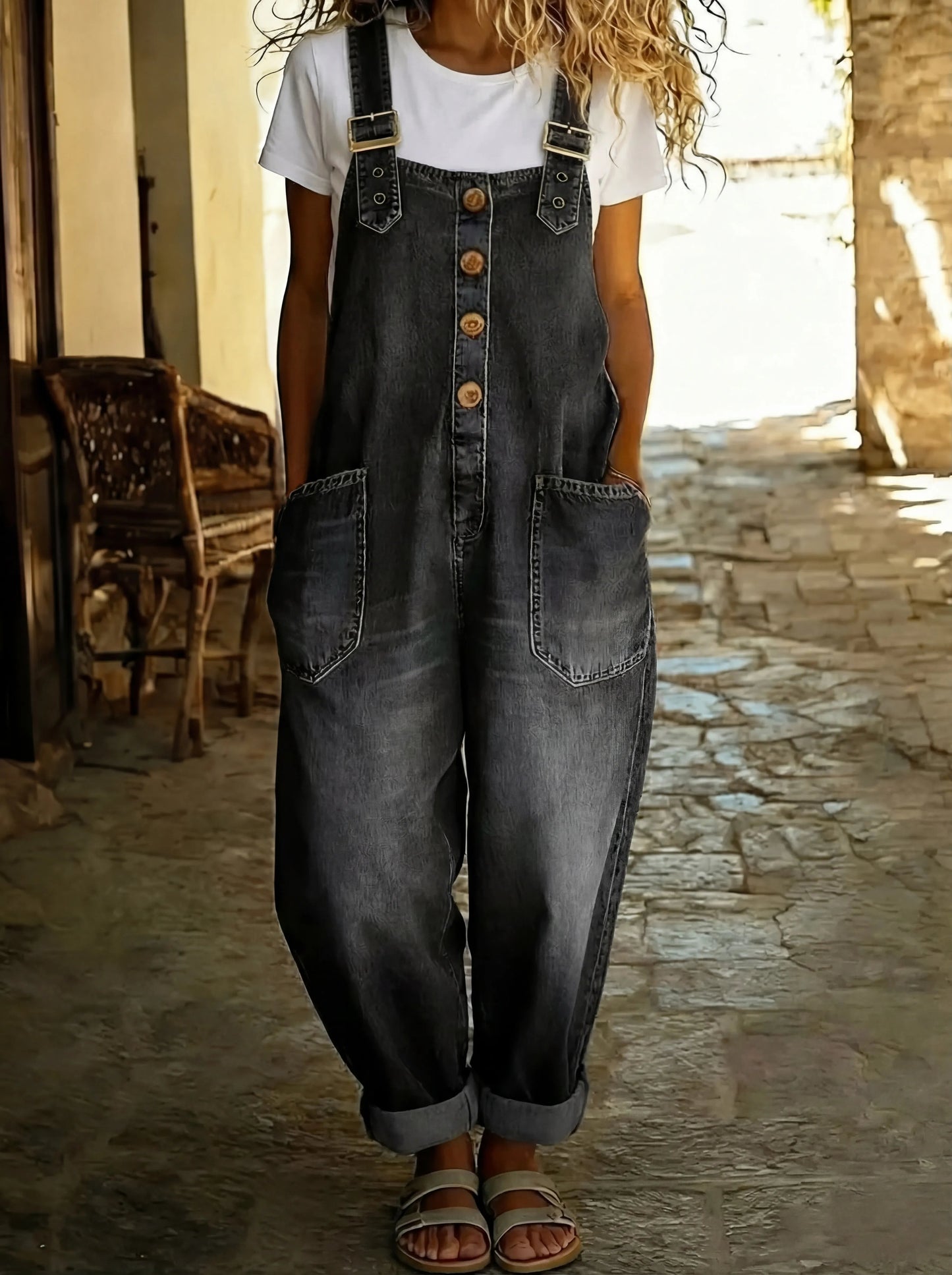 Damen Jumpsuit Overall Weit Schnitt Freizeit