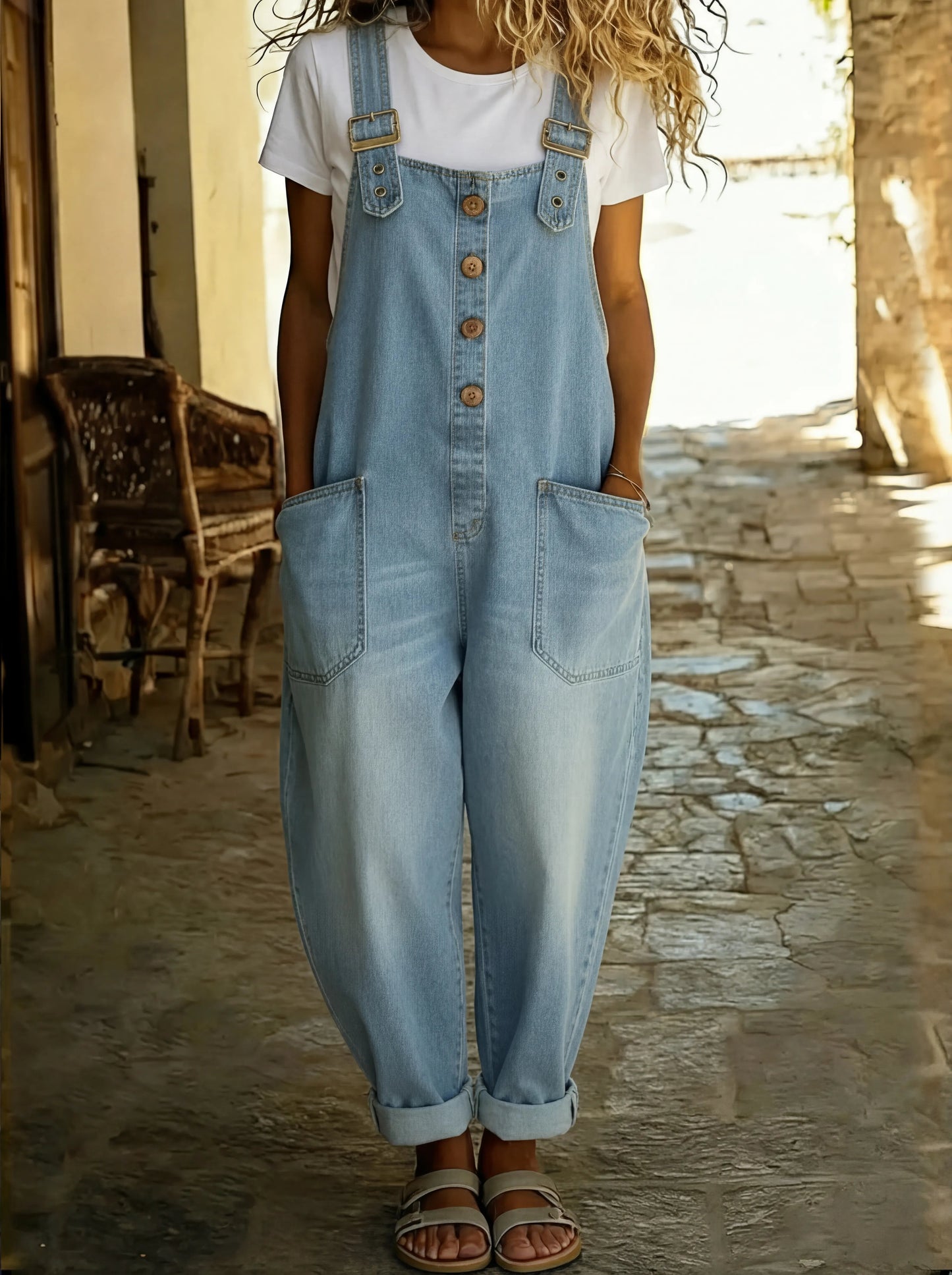 Damen Jumpsuit Overall Weit Schnitt Freizeit