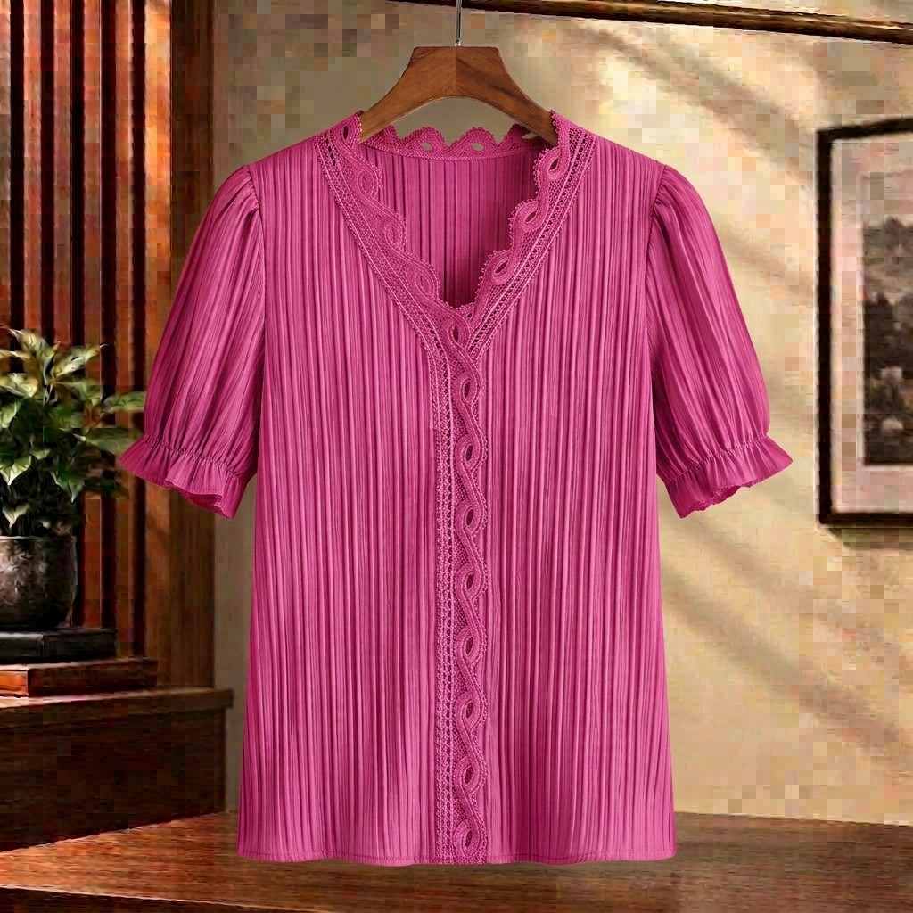 Damen Bluse Regular Fit Casual V-Ausschnitt Elegant