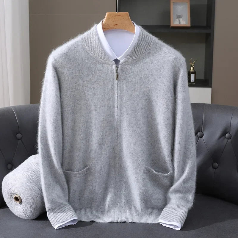 Herren Strickjacke mit Reißverschluss und strukturiertem Kragen
