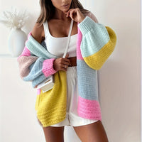 Damen Strickjacke im Colour-Block-Design mit V-Ausschnitt