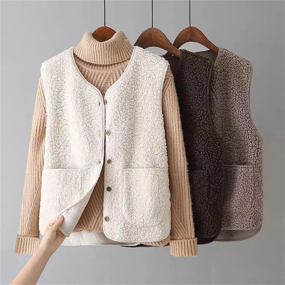 Damen Strickweste mit Knopfleiste und Seitentaschen