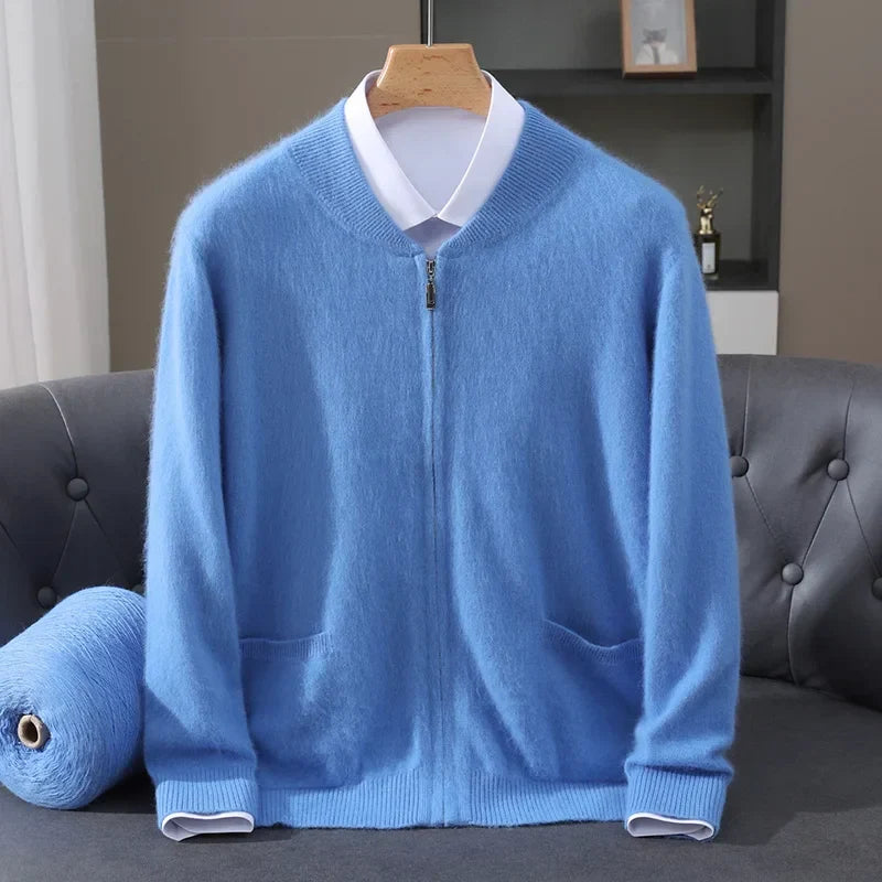 Herren Strickjacke mit Reißverschluss und strukturiertem Kragen