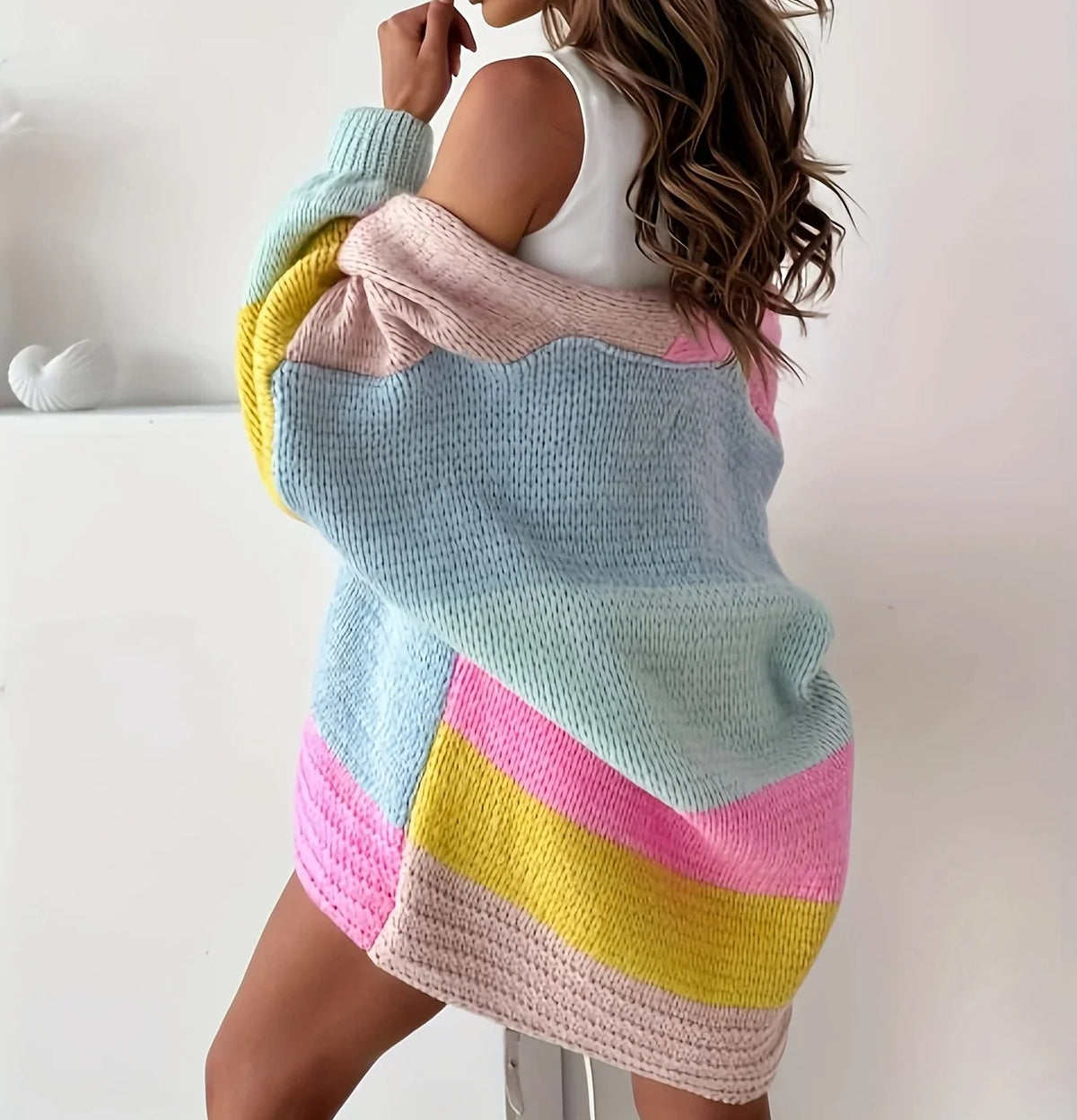 Damen Strickjacke im Colour-Block-Design mit V-Ausschnitt