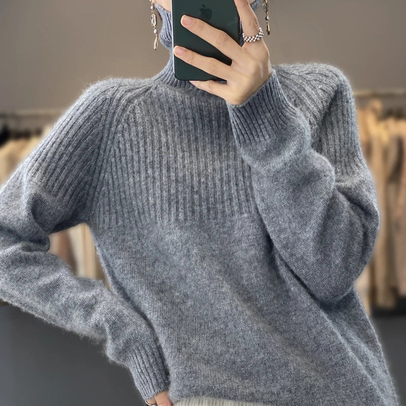 Damen Rollkragenpullover mit Rippstruktur