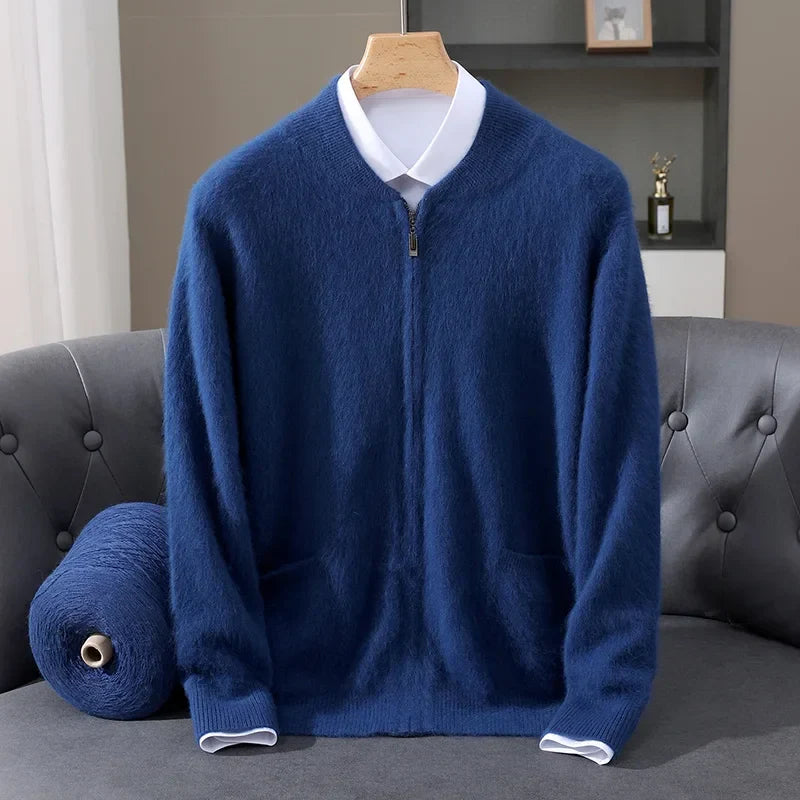 Herren Strickjacke mit Reißverschluss und strukturiertem Kragen