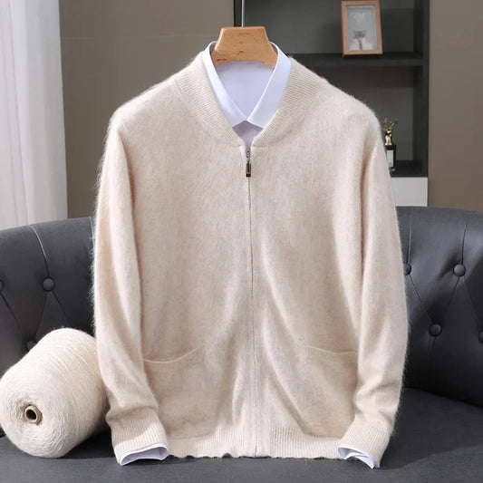 Herren Strickjacke mit Reißverschluss und strukturiertem Kragen
