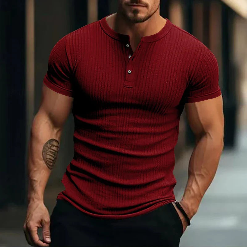 Herren Henley T-Shirt Regular Fit Freizeit mit Strukturmuster