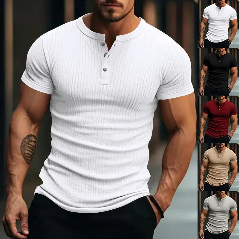 Herren Henley T-Shirt Regular Fit Freizeit mit Strukturmuster