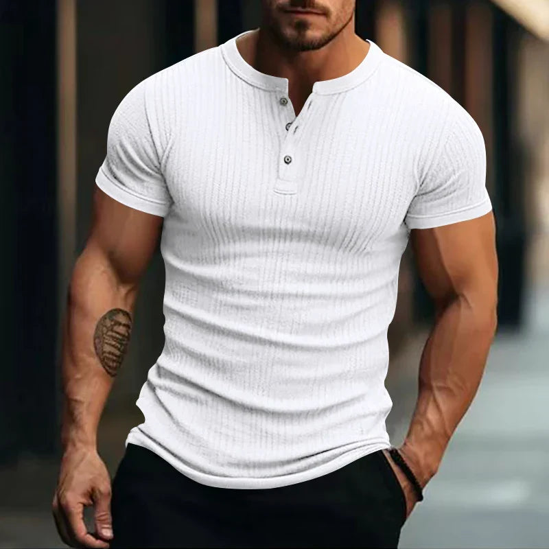 Herren Henley T-Shirt Regular Fit Freizeit mit Strukturmuster