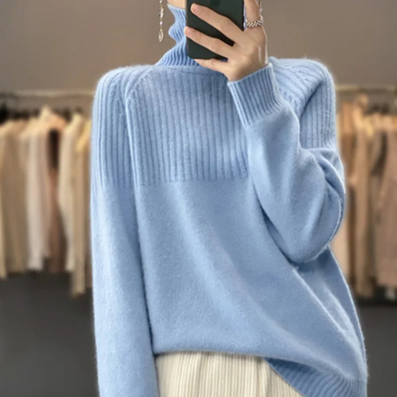 Damen Rollkragenpullover mit Rippstruktur