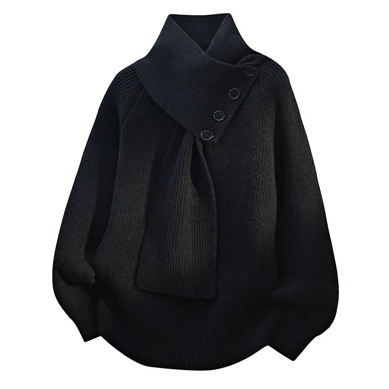 Damen Pullover mit Schalkragen und Knopfdetail