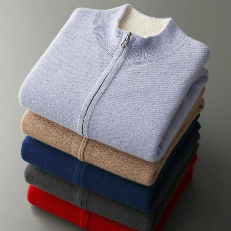 Herren Strickjacke mit Reißverschluss und Rippkragen