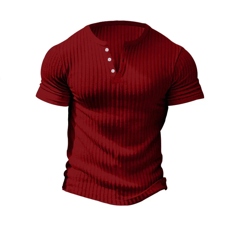 Herren Henley T-Shirt Regular Fit Freizeit mit Strukturmuster