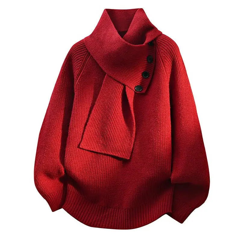Damen Pullover mit Schalkragen und Knopfdetail